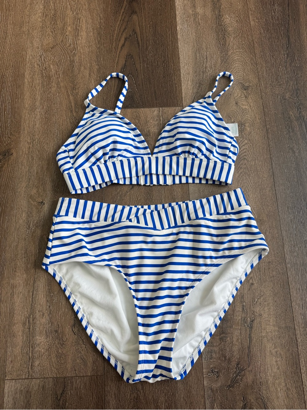 Kona Sol Blue and White Striped Bikini Set